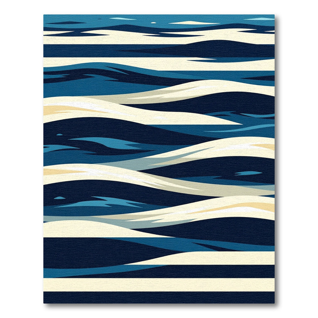 Abstract Navy and Cream Wave Rug