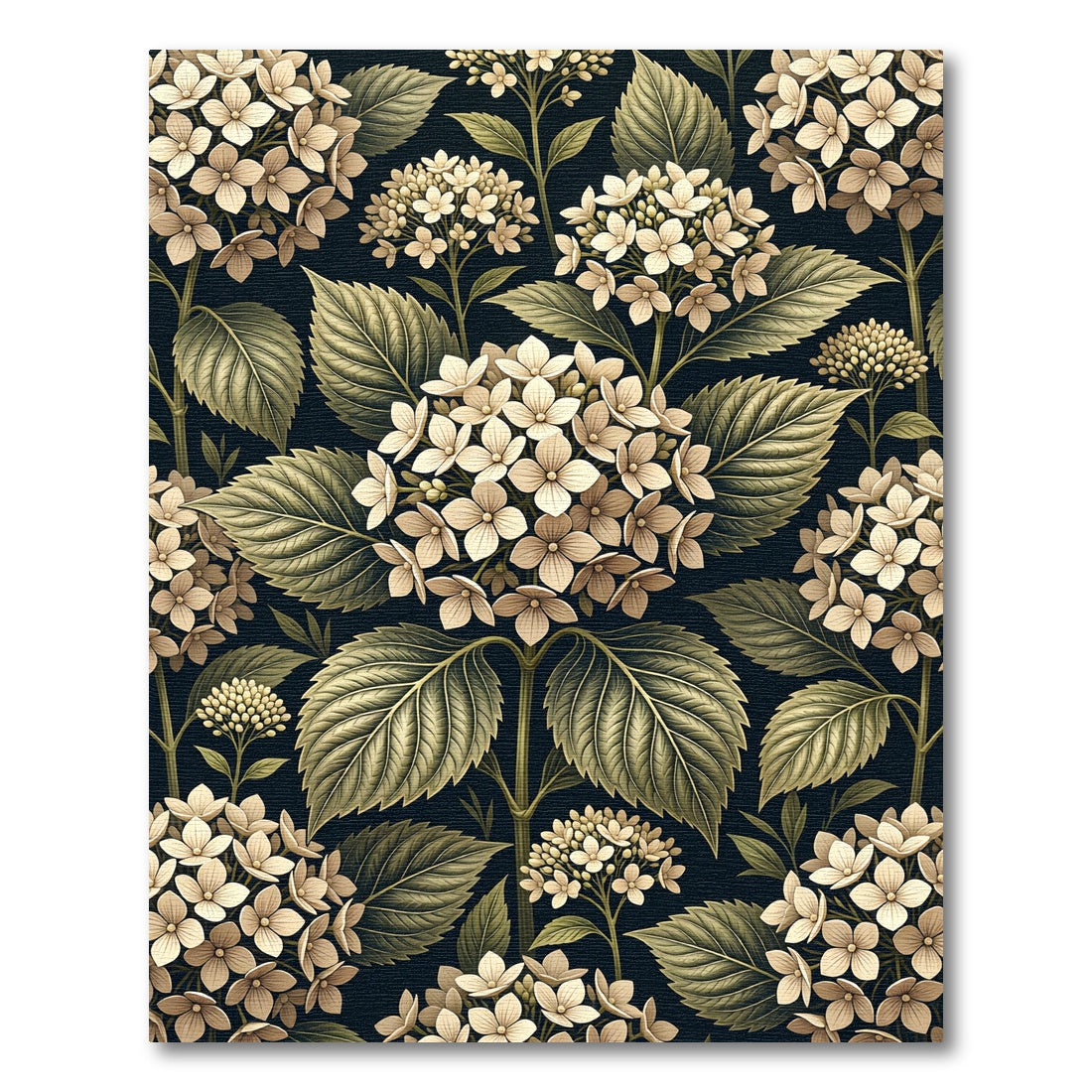 Elegant Neutral Hydrangea Botanical Illustration Rug