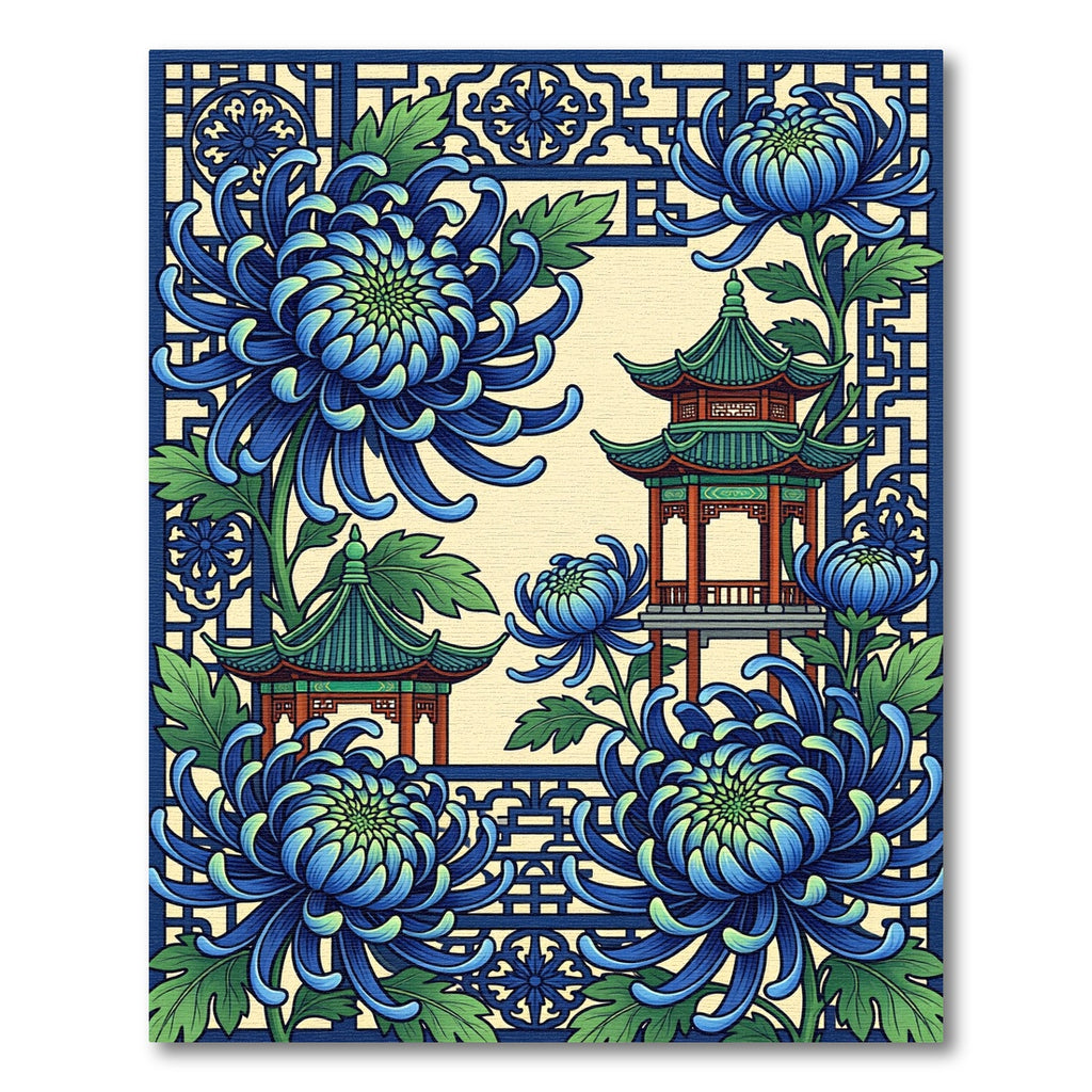 Blue Chrysanthemum Pagoda Orient Window Rug