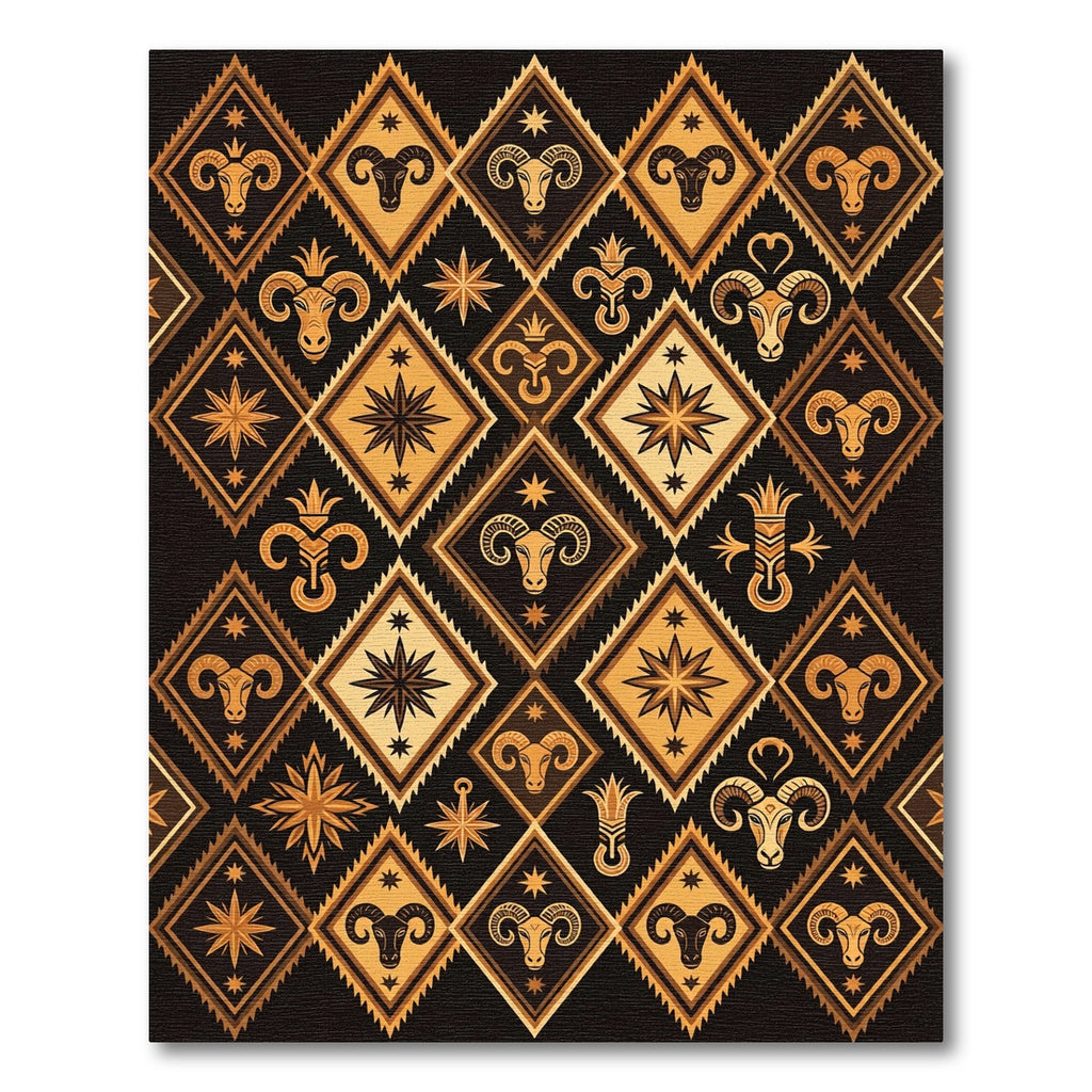 Golden Ram Diamond Celestial Art Rug
