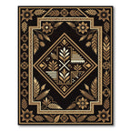 Earthy Gold Geometric Floral Medallion Rug