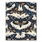 Dark Celestial Gold Butterfly Ink Illustration Rug