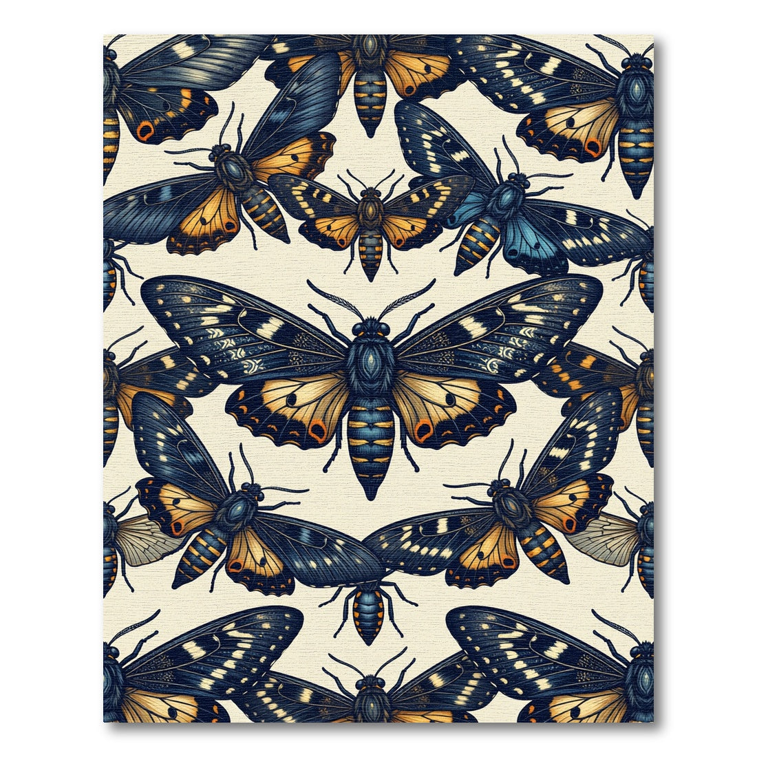 Dark Celestial Gold Butterfly Ink Illustration Rug
