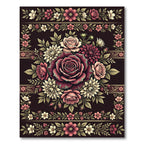 Regal Burgundy Rose Floral Medallion Rug
