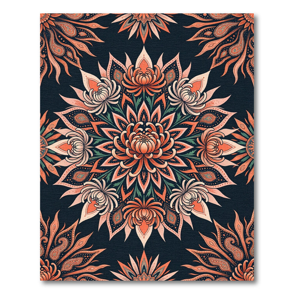 Coral Chrysanthemum Floral Mandala Art Rug