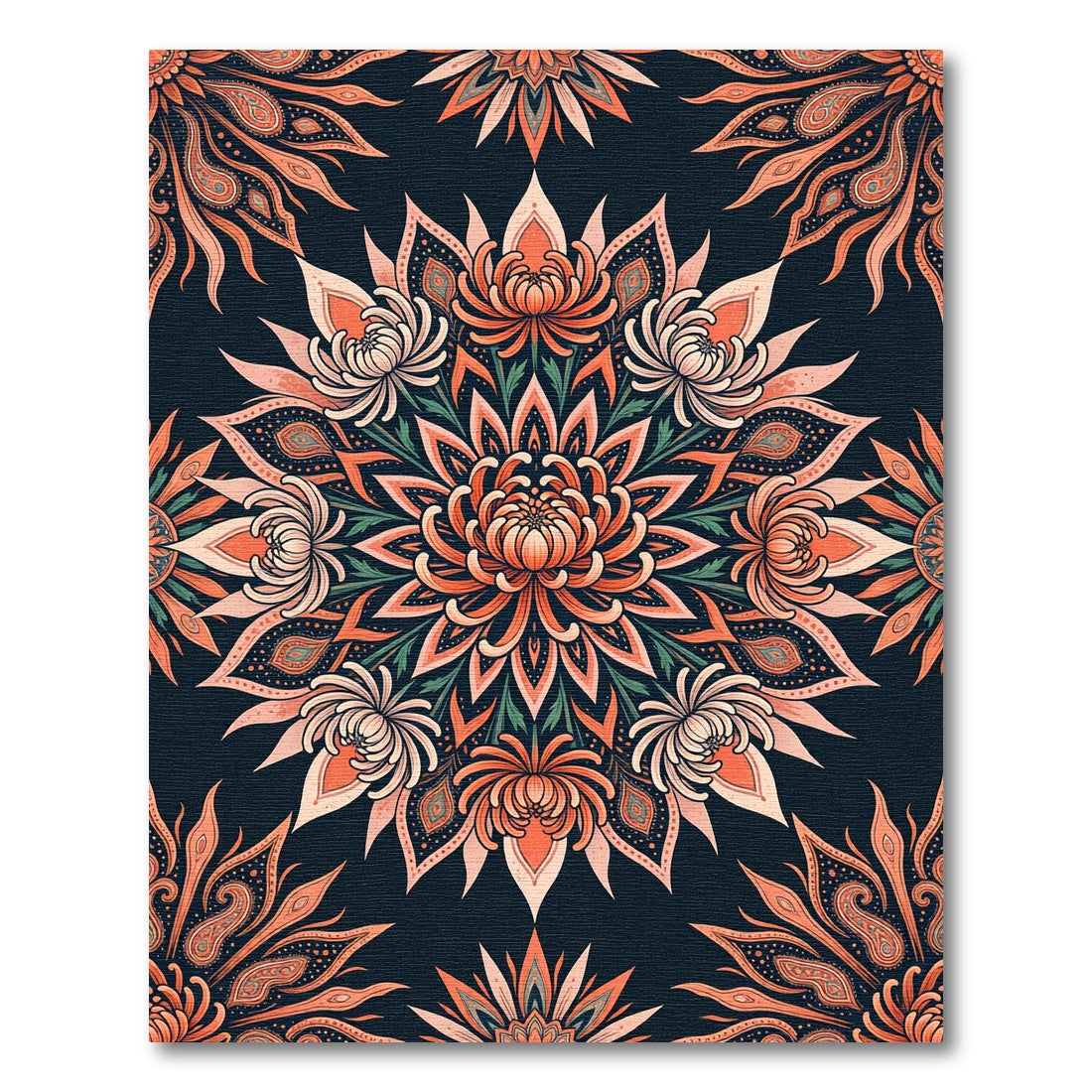 Coral Chrysanthemum Floral Mandala Art Rug
