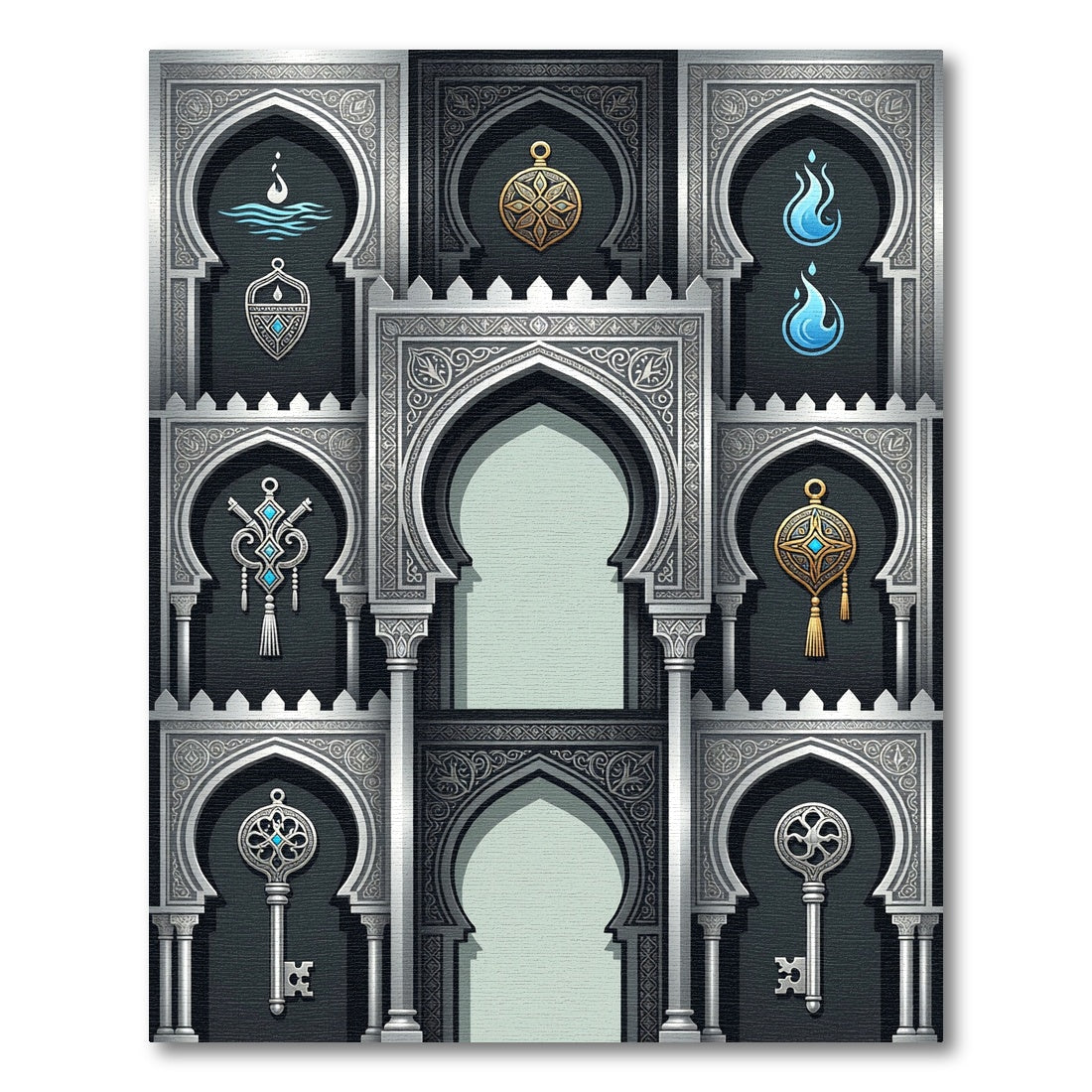 Ornate Silver Gateway Amulet Keys Rug