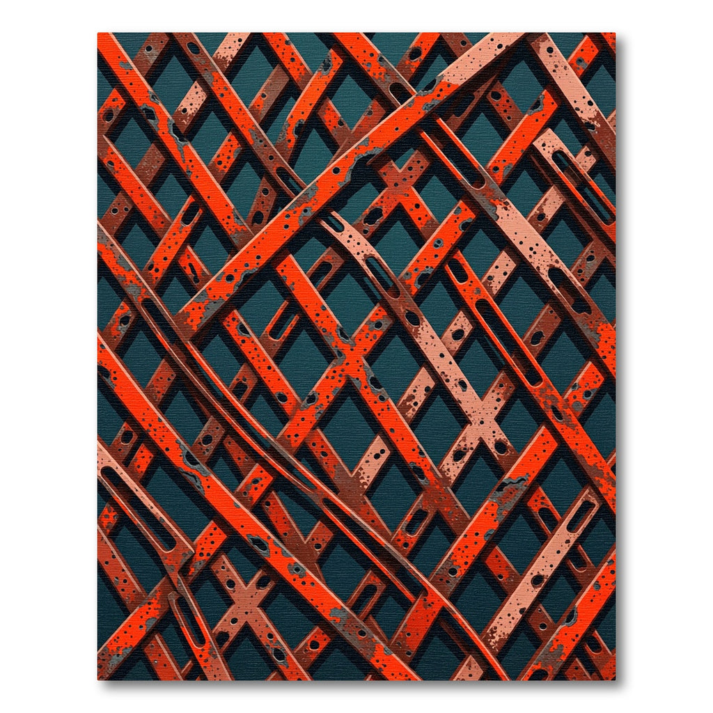 Rustic Orange Gridded Lattice Rug