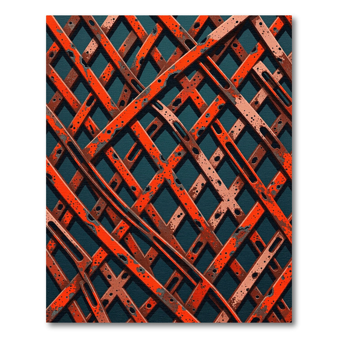 Rustic Orange Gridded Lattice Rug