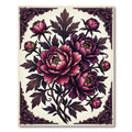 Dark Plum Peony Floral Framed Ornament Rug