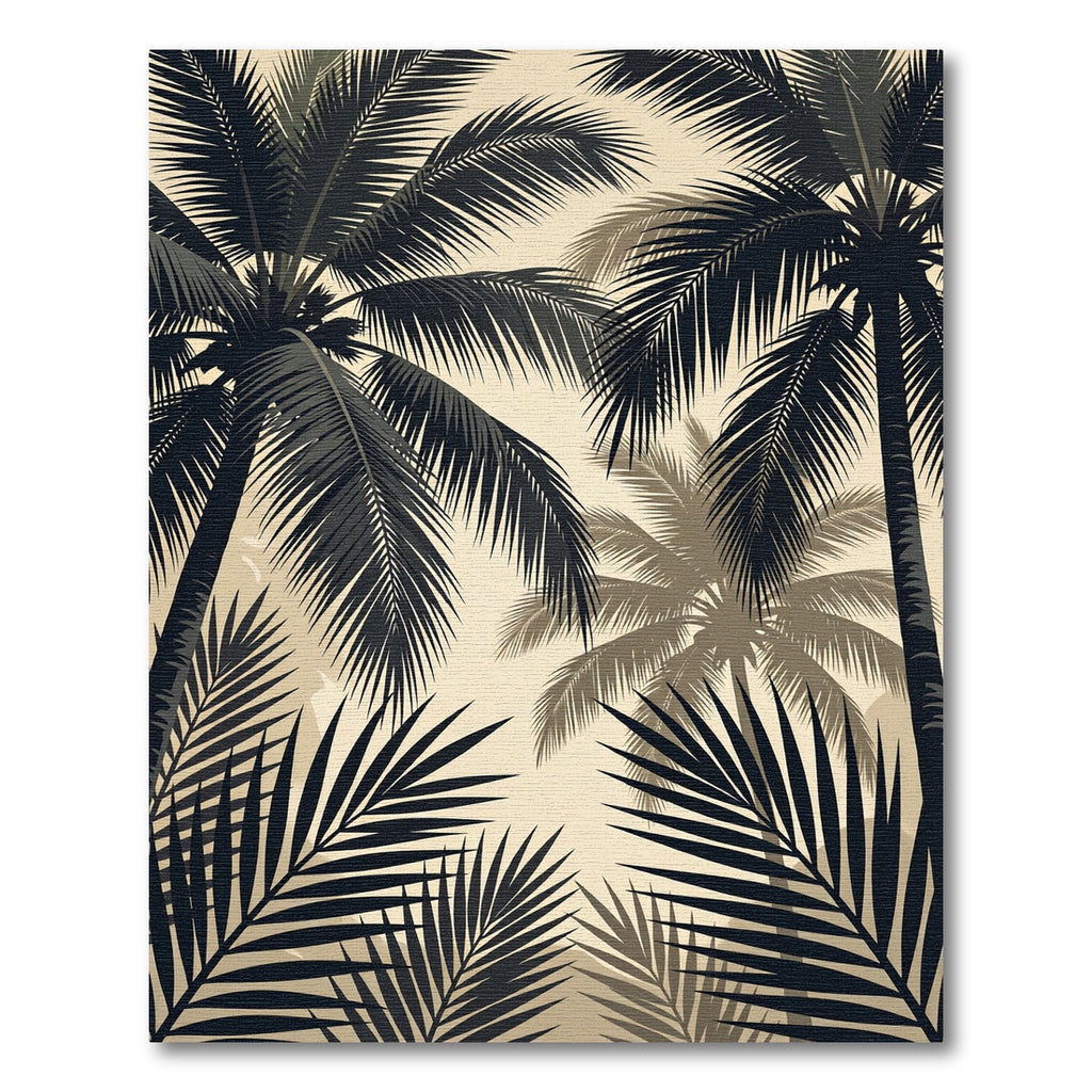 Tropical Palm Leaf Monochrome Landscape Rug