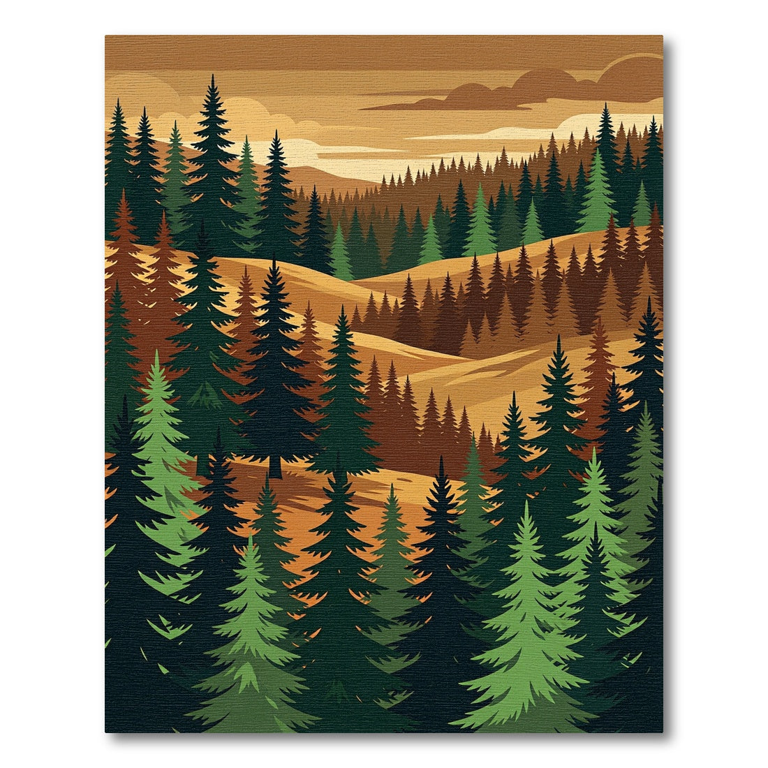 Layered Forest Pine Landscape Art Rug