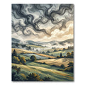 Dramatic Smoky Clouds Over Rolling Hills Rug