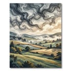 Dramatic Smoky Clouds Over Rolling Hills Rug