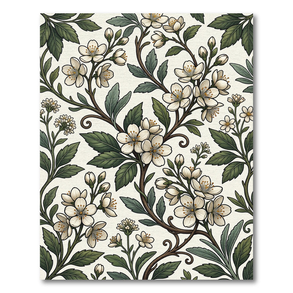 Elegant Cream White Botanical Cherry Blossom Rug
