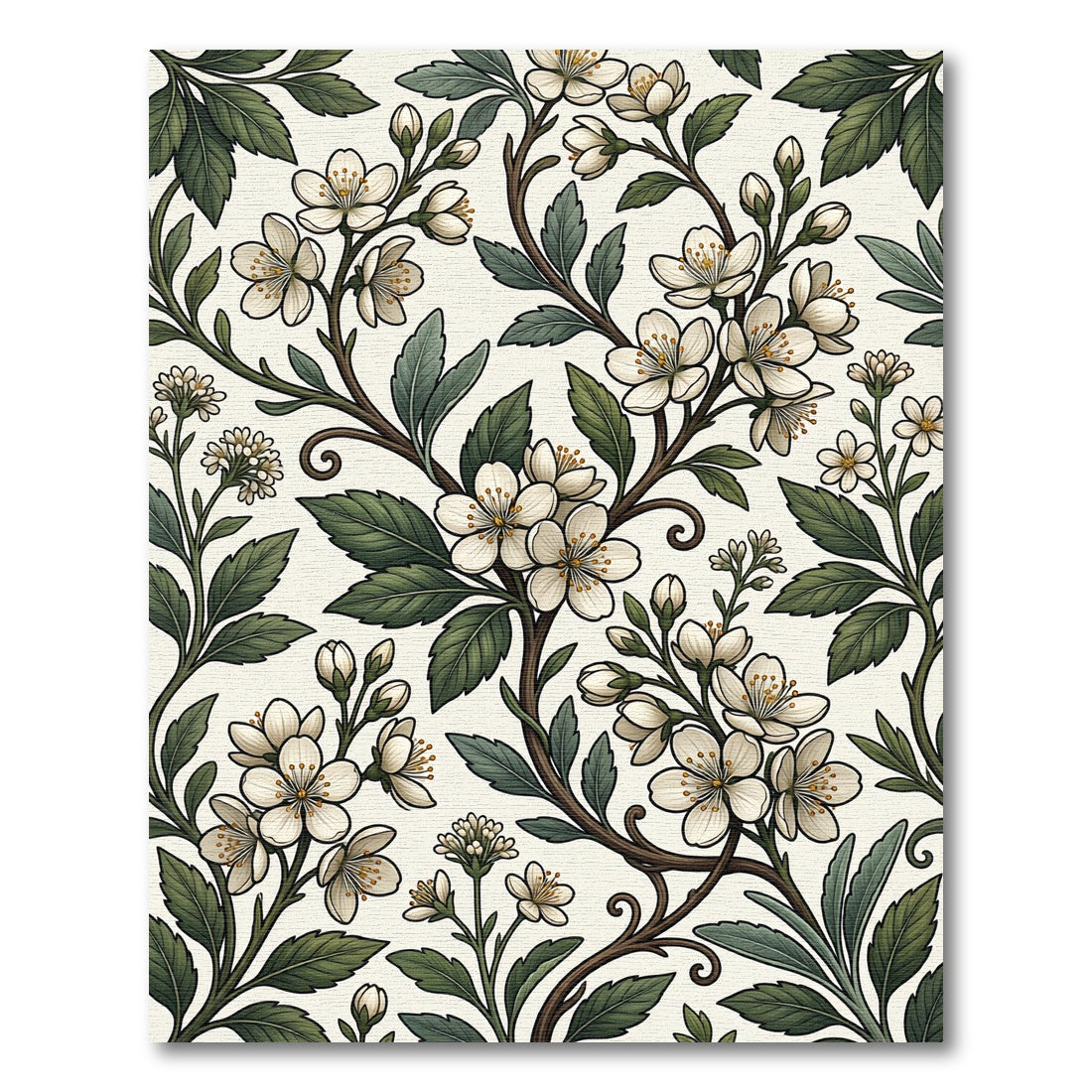 Elegant Cream White Botanical Cherry Blossom Rug