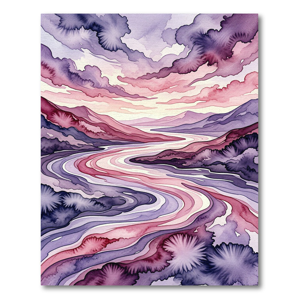 Ethereal Watercolor Mountain River Gradient Rug