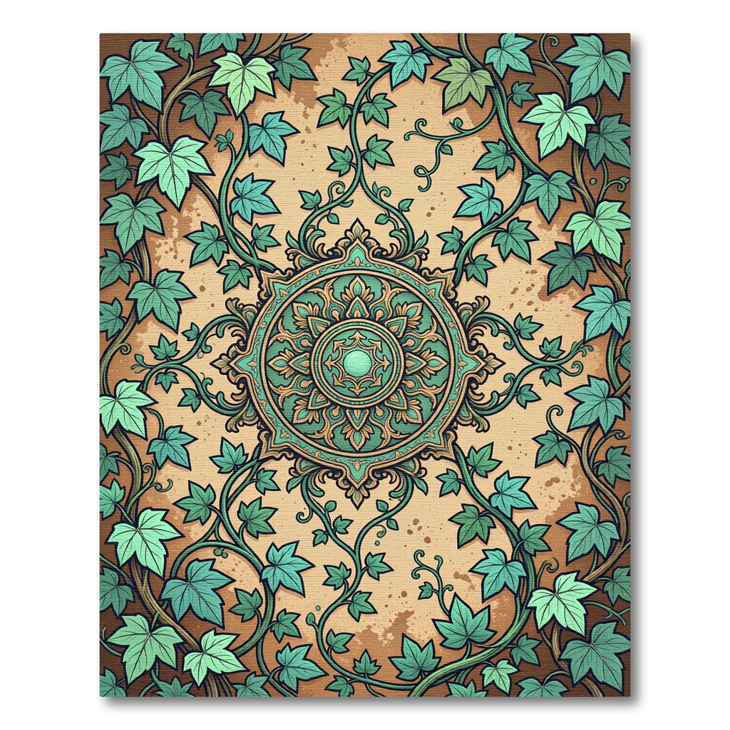 Green Ivy Medallion on Earthy Canvas Rug