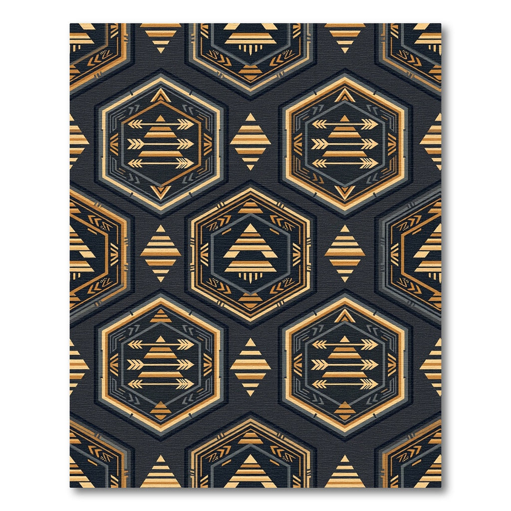 Golden Arrow Hexagon Geometric Slate Art Rug