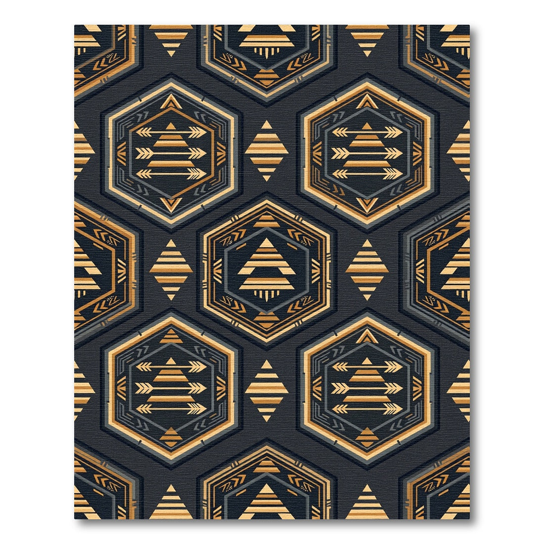 Golden Arrow Hexagon Geometric Slate Art Rug