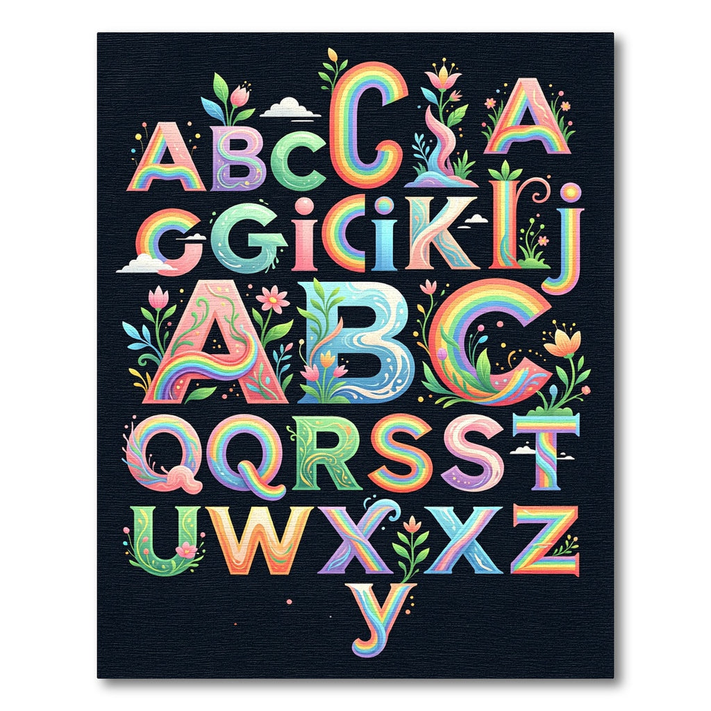 Whimsical Rainbow Garden Alphabet Art Rug