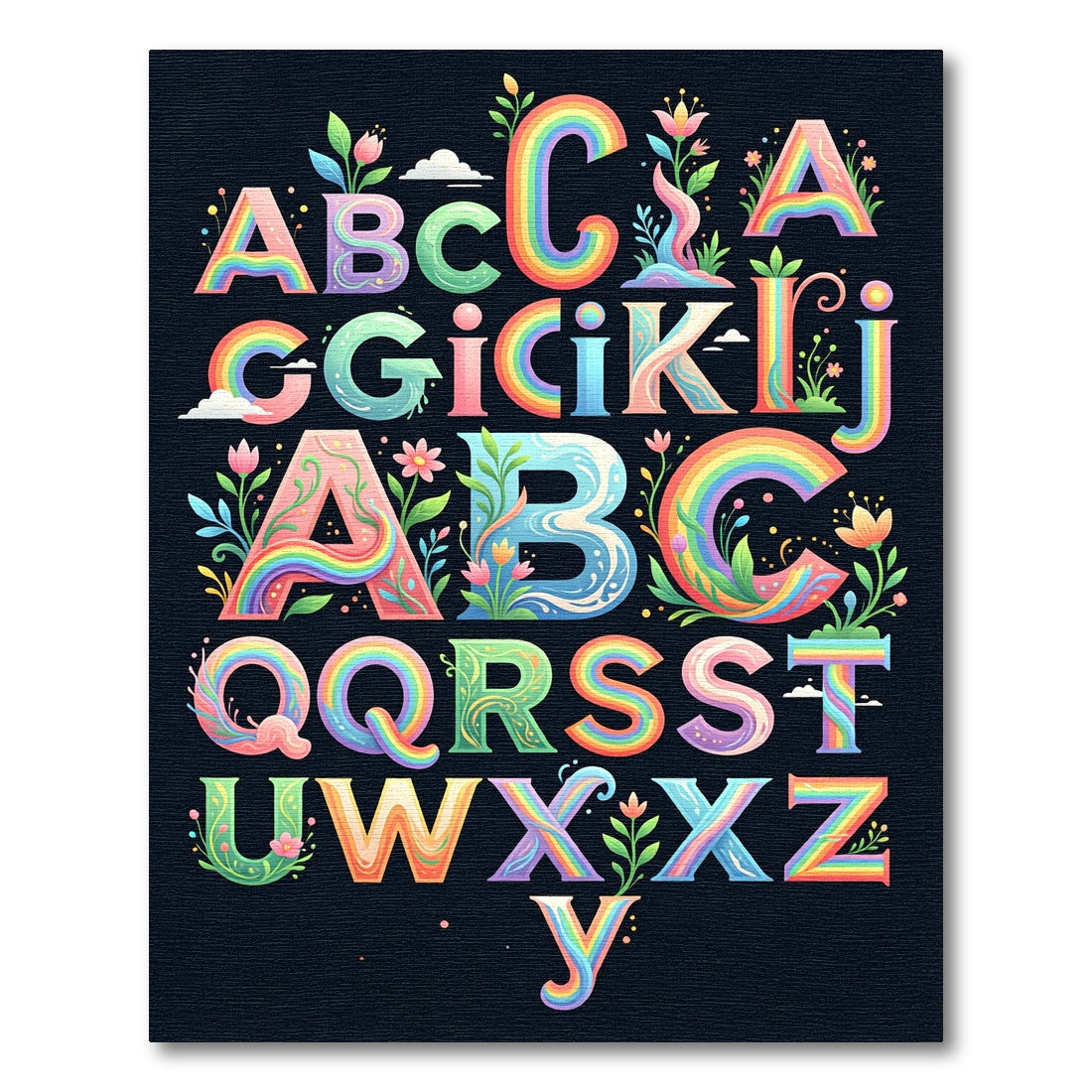 Whimsical Rainbow Garden Alphabet Art Rug