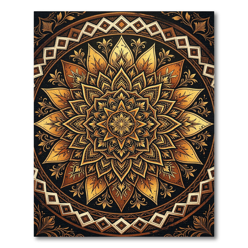 Golden Mandala Flourish Circular Medallion Rug
