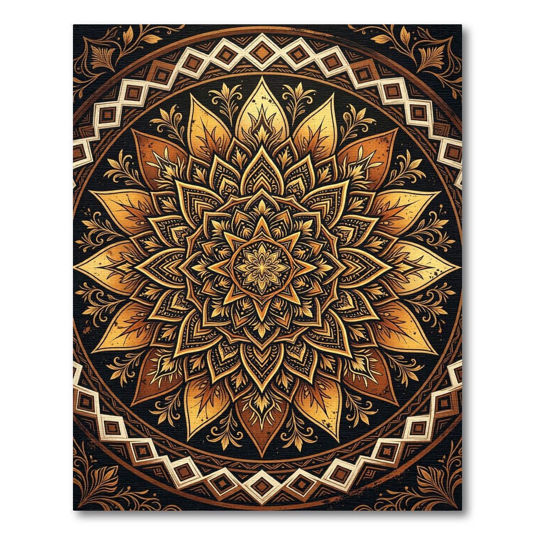 Golden Mandala Flourish Circular Medallion Rug