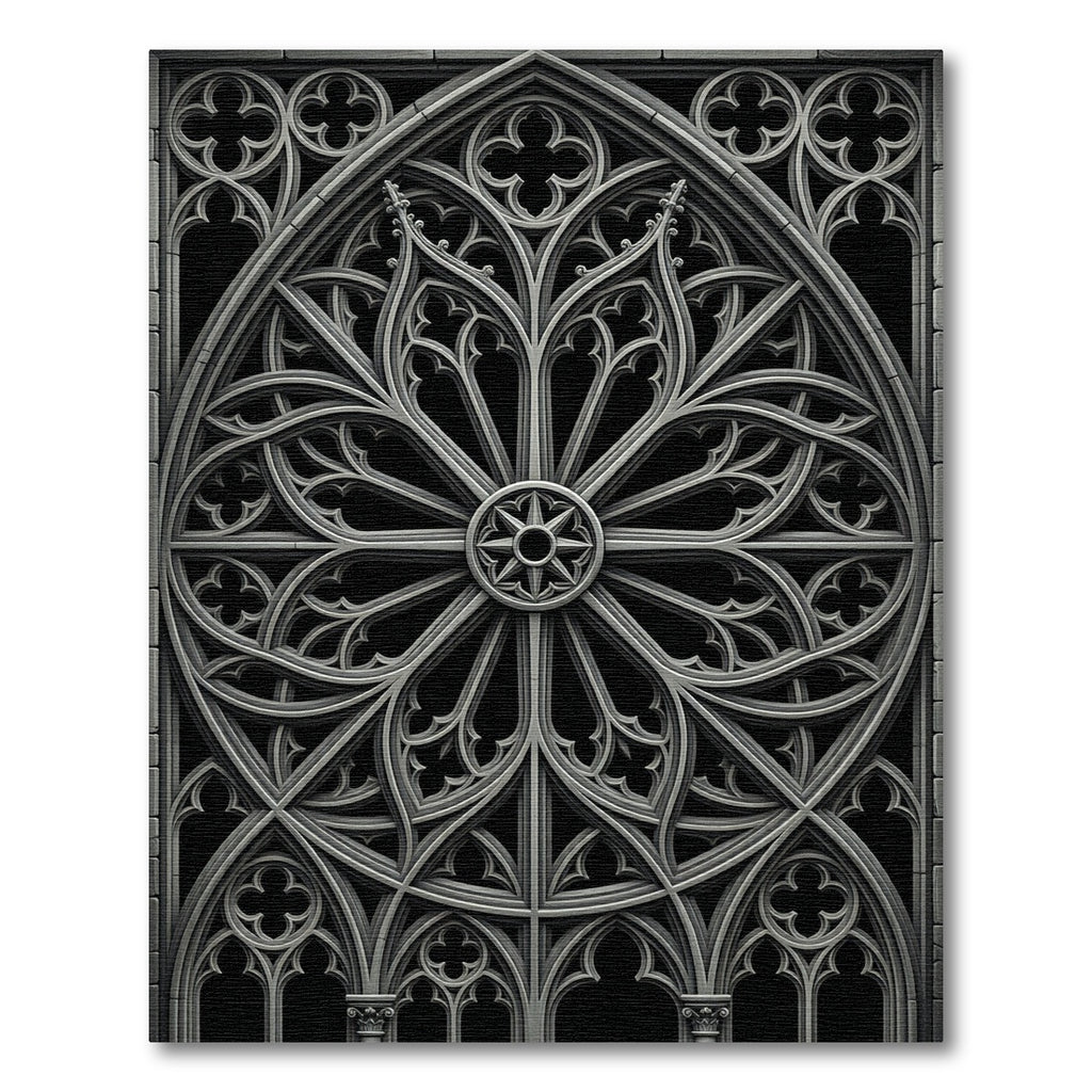 Gothic Monochrome Architectural Rose Window Rug