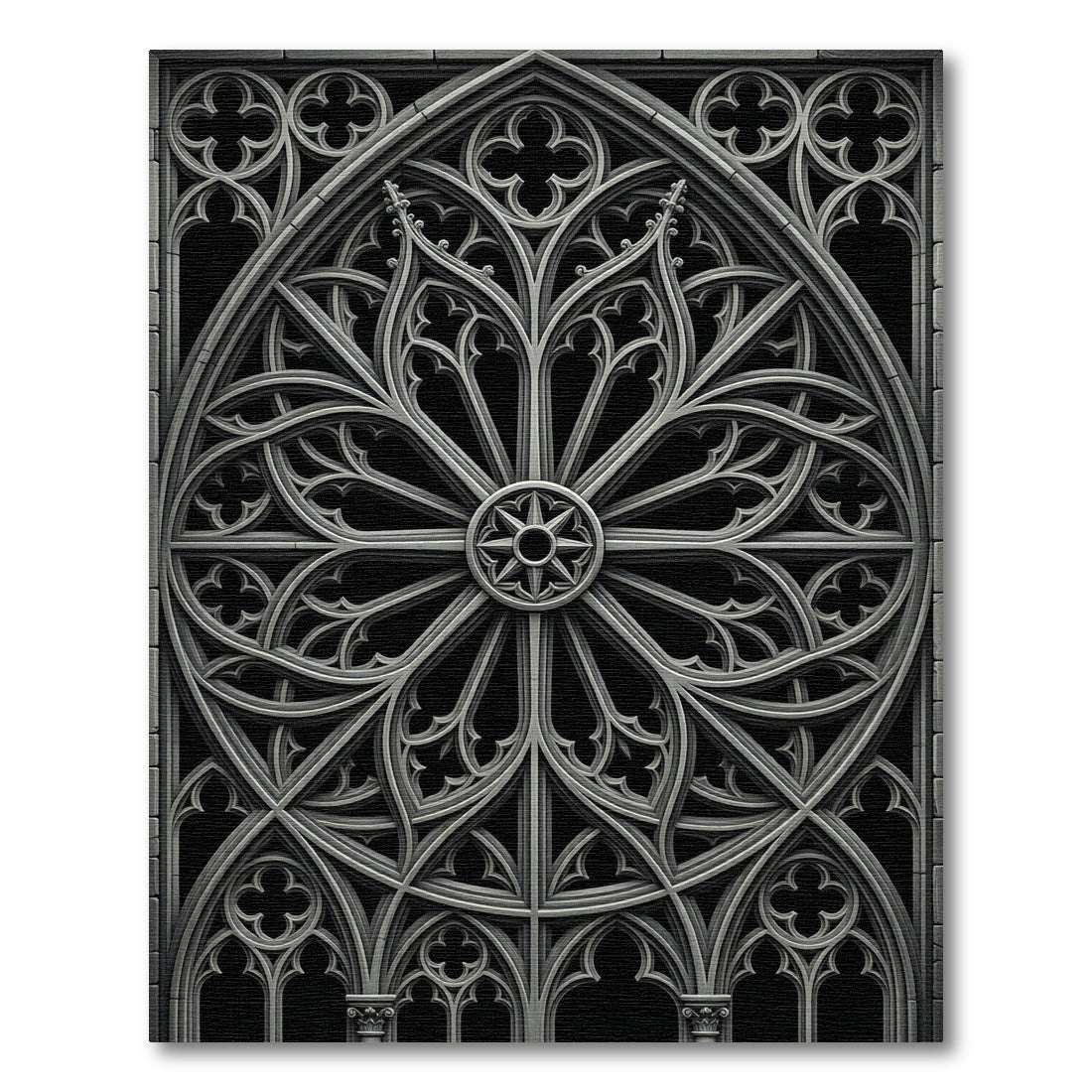 Gothic Monochrome Architectural Rose Window Rug