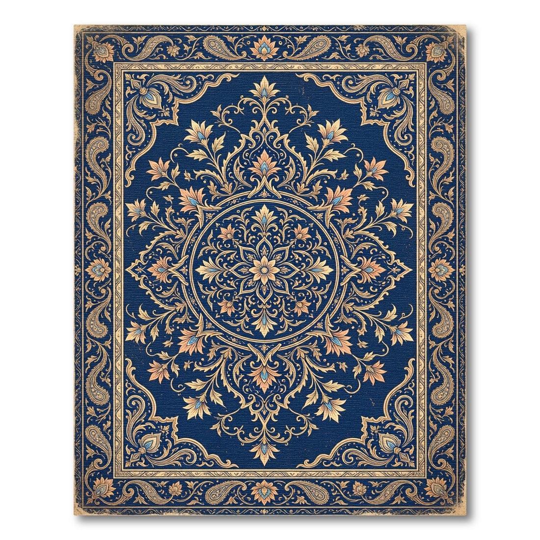 Ornate Navy Floral Medallion Scrollwork Rug