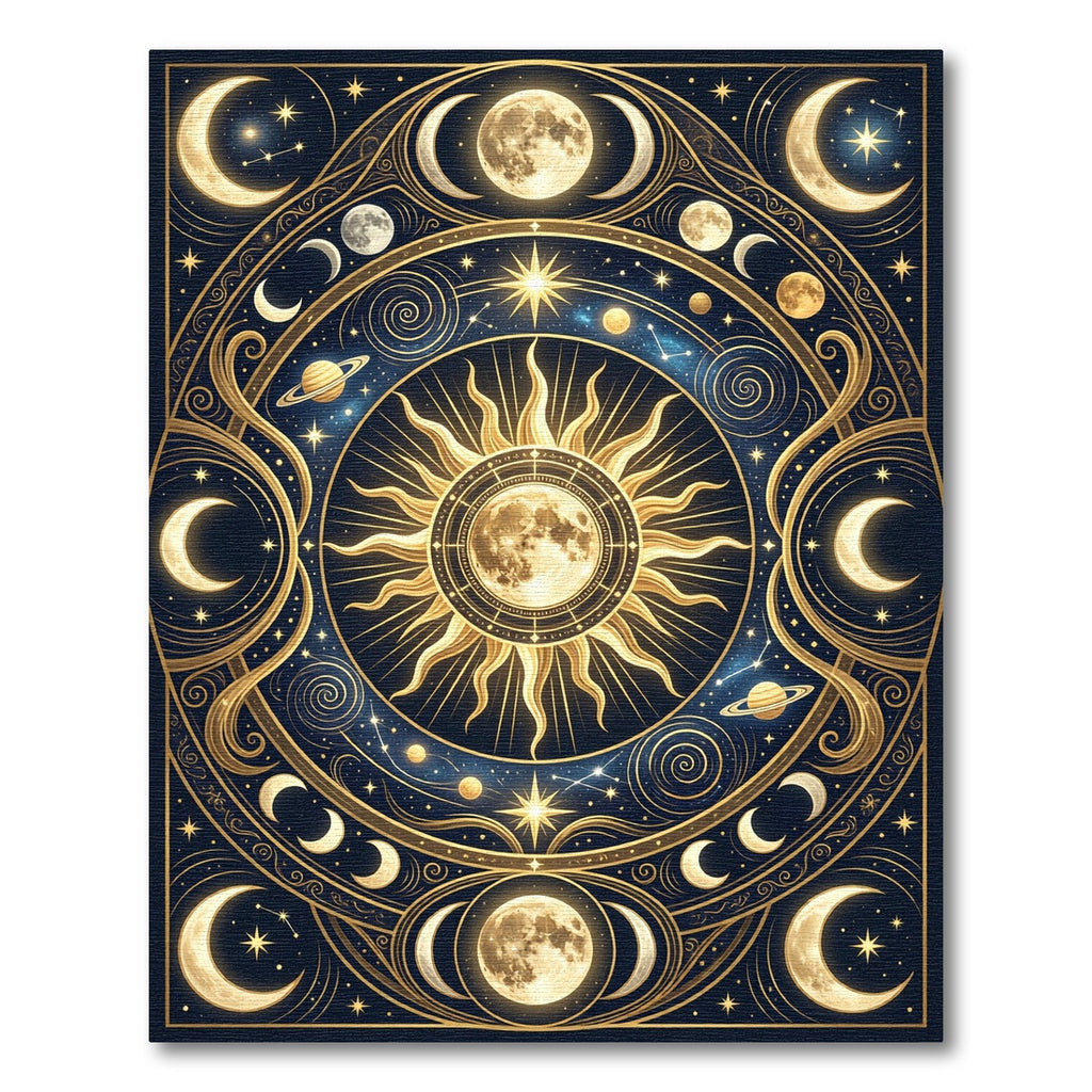 Celestial Sun and Moon Gold Tapestry Rug