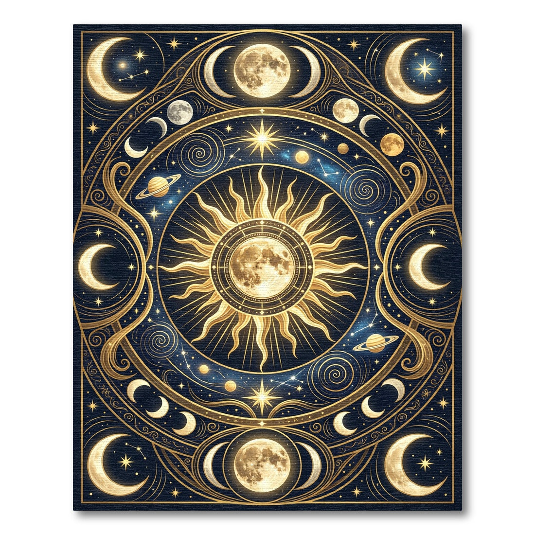 Celestial Sun and Moon Gold Tapestry Rug