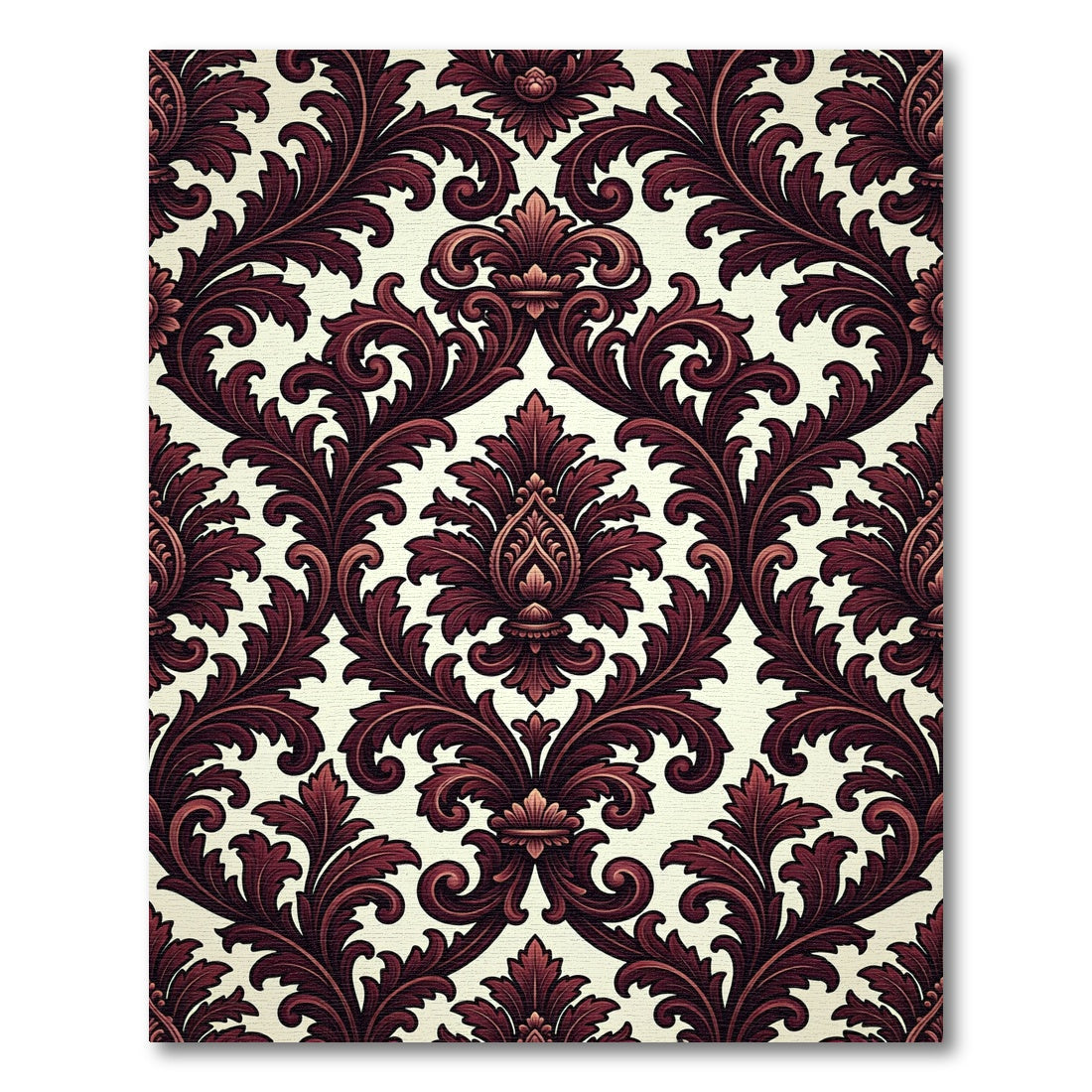 Rich Burgundy Acanthus Leaf Scroll Rug
