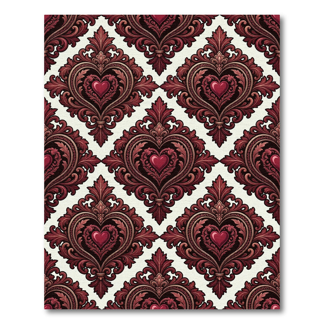 Gothic Crimson Heart Damask Rug