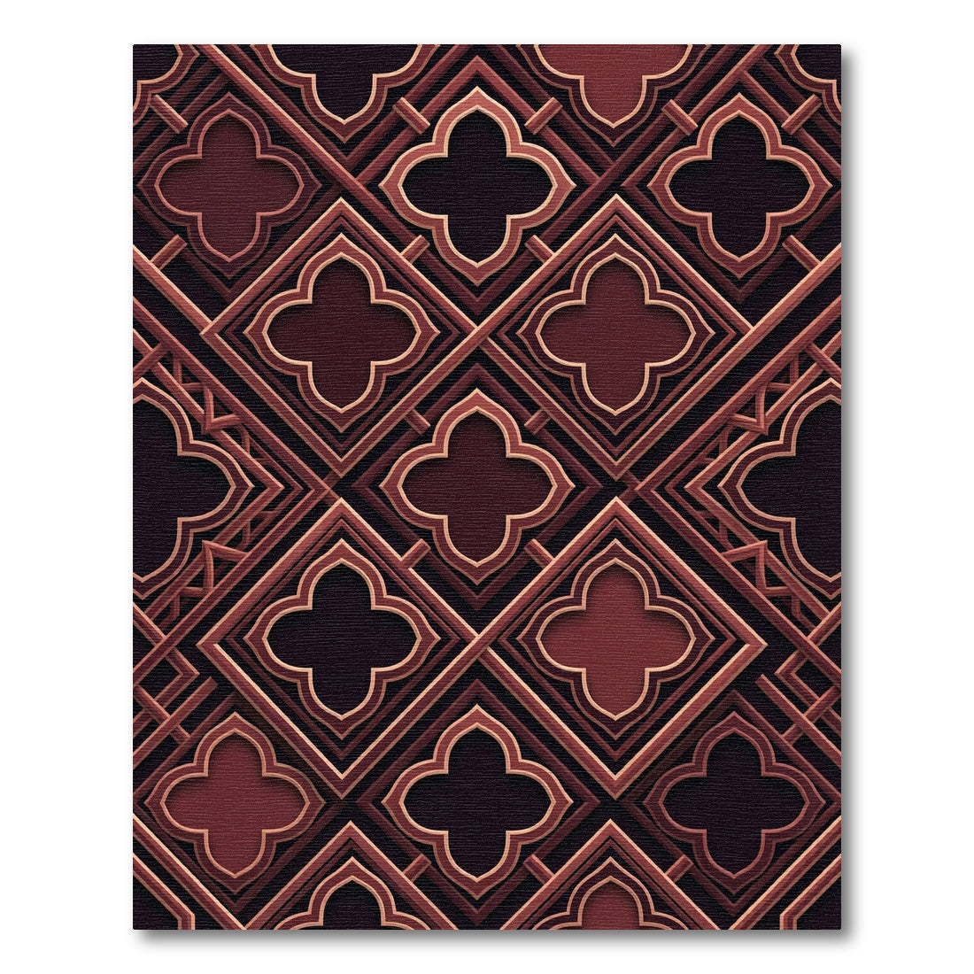 Geometric Deep Burgundy Quatrefoil Lattice Rug