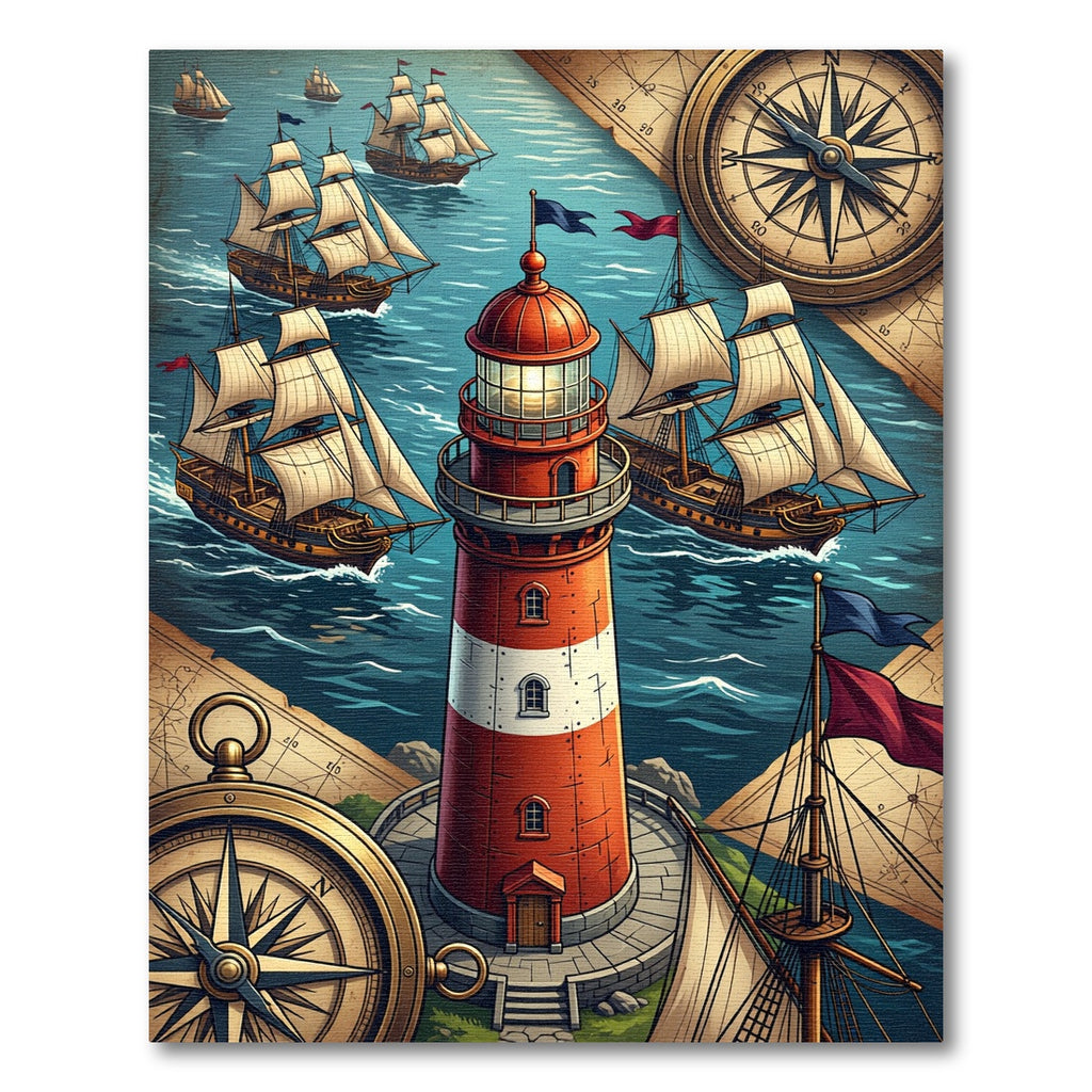 Nautical Lighthouse Compass Maritime Map Rug