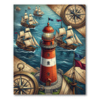 Nautical Lighthouse Compass Maritime Map Rug