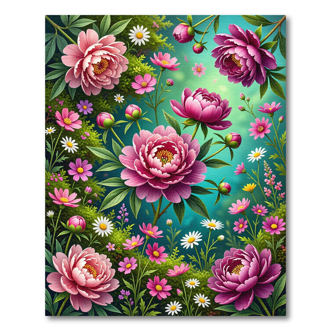 Lush Pink Peony Floral Garden Rug