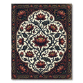 Ornate Deep Red Lotus Floral Scroll Rug