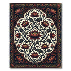 Ornate Deep Red Lotus Floral Scroll Rug