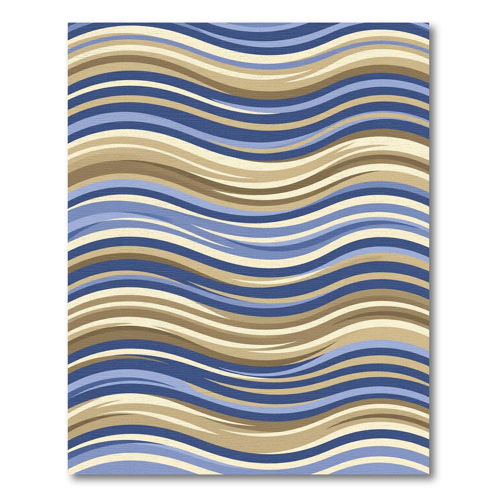Coastal Blue and Sandy Wavy Stripes Rug