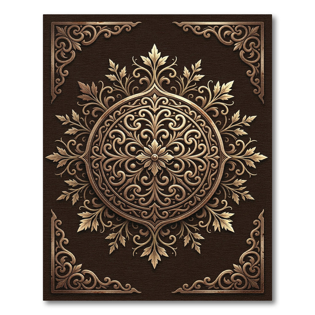 Ornate Antique Gold Filigree Medallion Rug