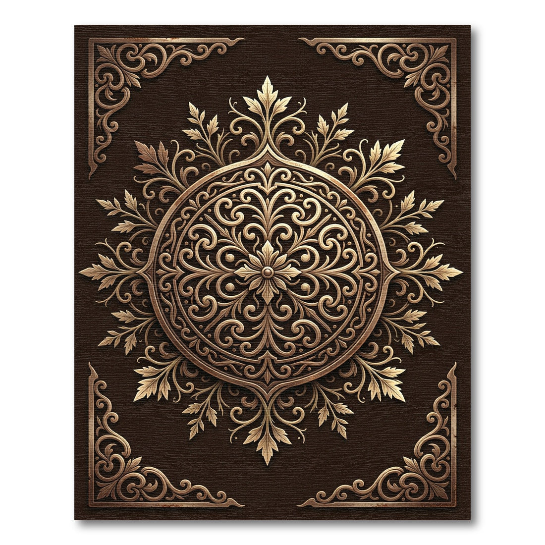Ornate Antique Gold Filigree Medallion Rug