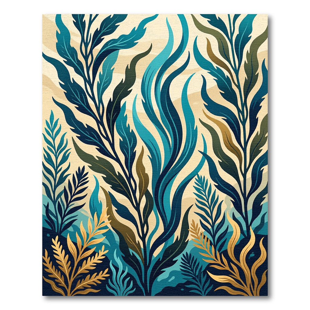 Teal and Gold Botanical Foliage Rug