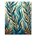 Teal and Gold Botanical Foliage Rug