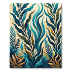 Teal and Gold Botanical Foliage Rug