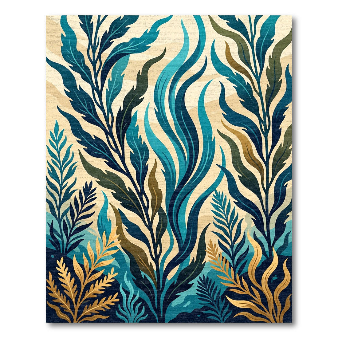 Teal and Gold Botanical Foliage Rug