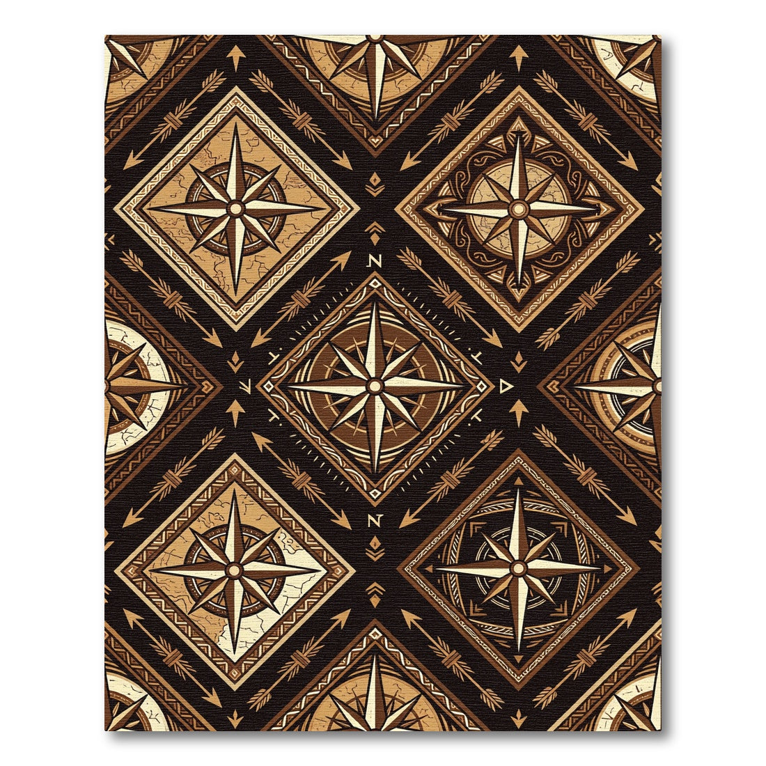 Brown Compass Rose Diamond Rug