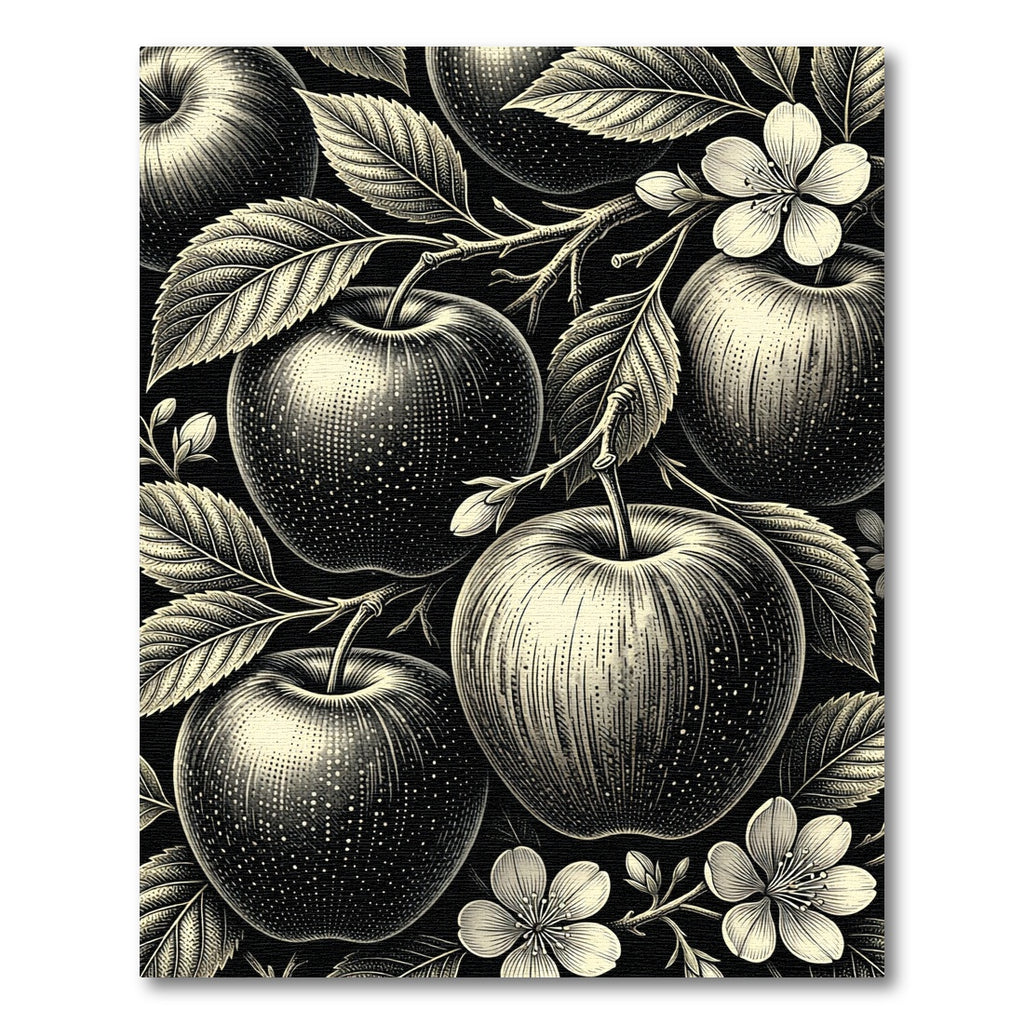 Monochrome Apple Orchard Botanical Illustration Rug